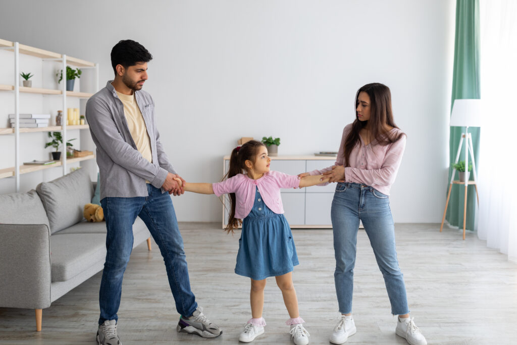 Parents trying to convince their child to go with them