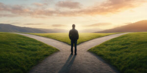 crossroads with horizon and sun rising